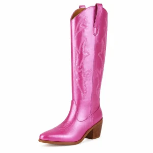 Bottes western femme roses brodées avec talon élégant
