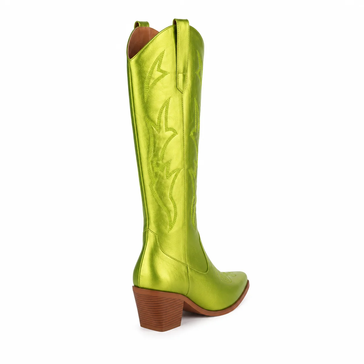 Bottes à talon vertes brodées pour femmes style western
