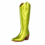 Bottes western femmes vertes brodées avec talon pour look cowgirl
