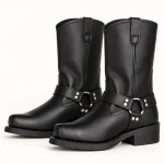 Bottes western homme noires avec anneaux et rivets élégantes
