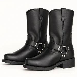 Bottes western homme noires avec anneaux et rivets élégantes