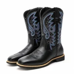 Bottes western homme noires à broderies bleutées
