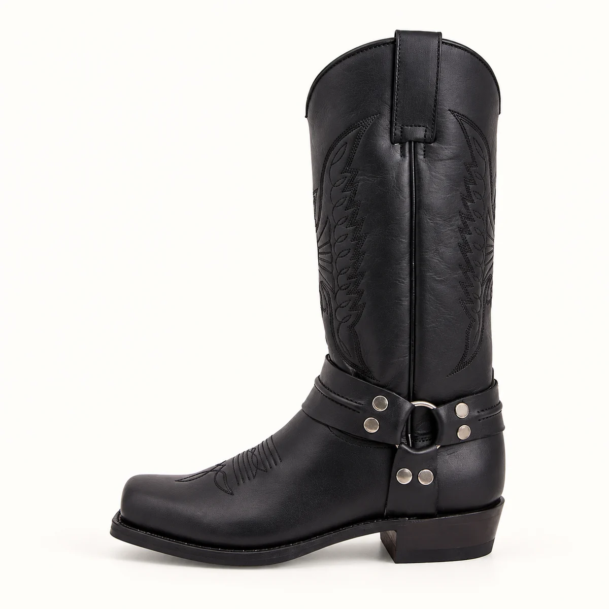 Chaussures western homme noires avec double bride rivetée pour style authentique
