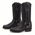 Bottes western homme noires à double bride rivetée et toque élégante