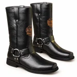 Bottes western homme noires à harnais et anneau