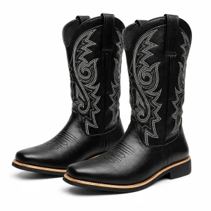 Bottes western homme noires à motif spiralé