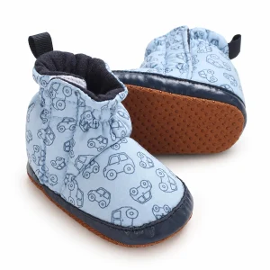Bottines bébé bleues à motifs avec fermeture scratch pour faciliter l'habillage