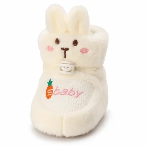 Bottines bébé fille blanches fourrées avec oreilles de lapin confortables