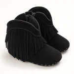 Bottines bébé fille noires avec franges et scratch pour mode enfant