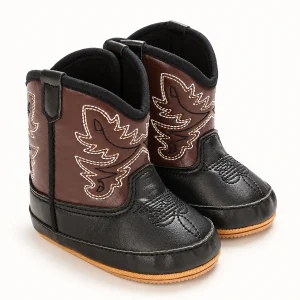 Bottes bébé noires avec broderies western élégantes