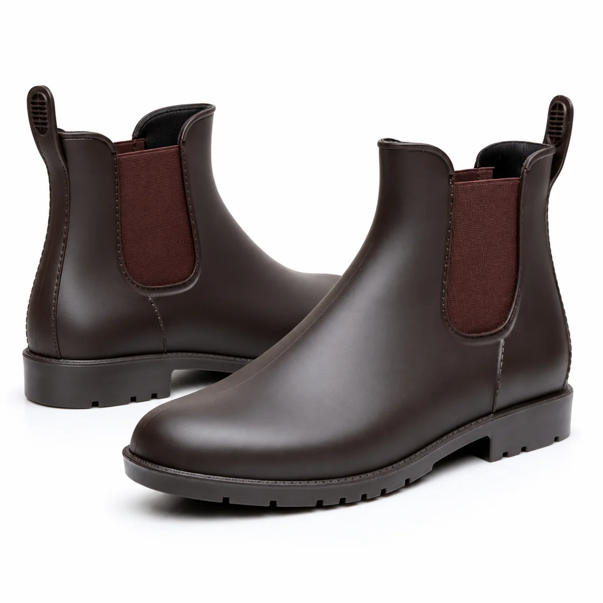 Chaussures de pluie femme style Chelsea marron imperméable avec semelle robuste