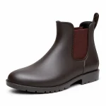 Bottines Chelsea de pluie pour femme en cuir marron élégantes et imperméables