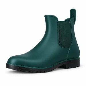 Bottines Chelsea de pluie femme vertes avec talon bas élégantes