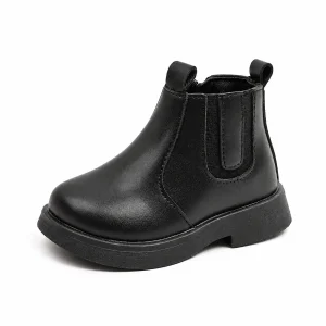 Bottines Chelsea noires pour enfant avec fermeture éclair chaude et confortable