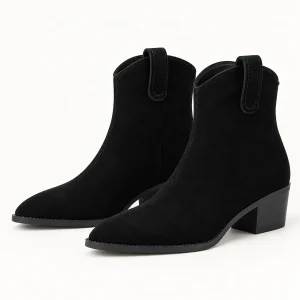 Bottines Chelsea femme noires veloutées avec talon bas élégantes