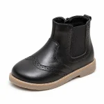 Bottines Chelsea garçon noires à zip avec bout fleuri