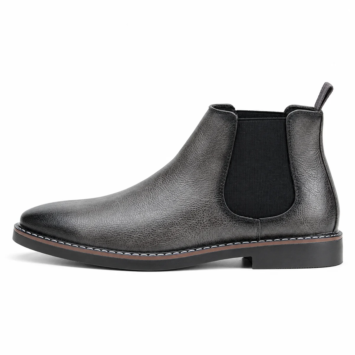 Vue frontale des bottines Chelsea hommes grises à finition patinée en cuir