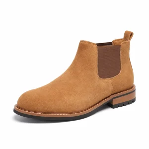 Bottines Chelsea homme marron à tirette avec talon bas en cuir authentique
