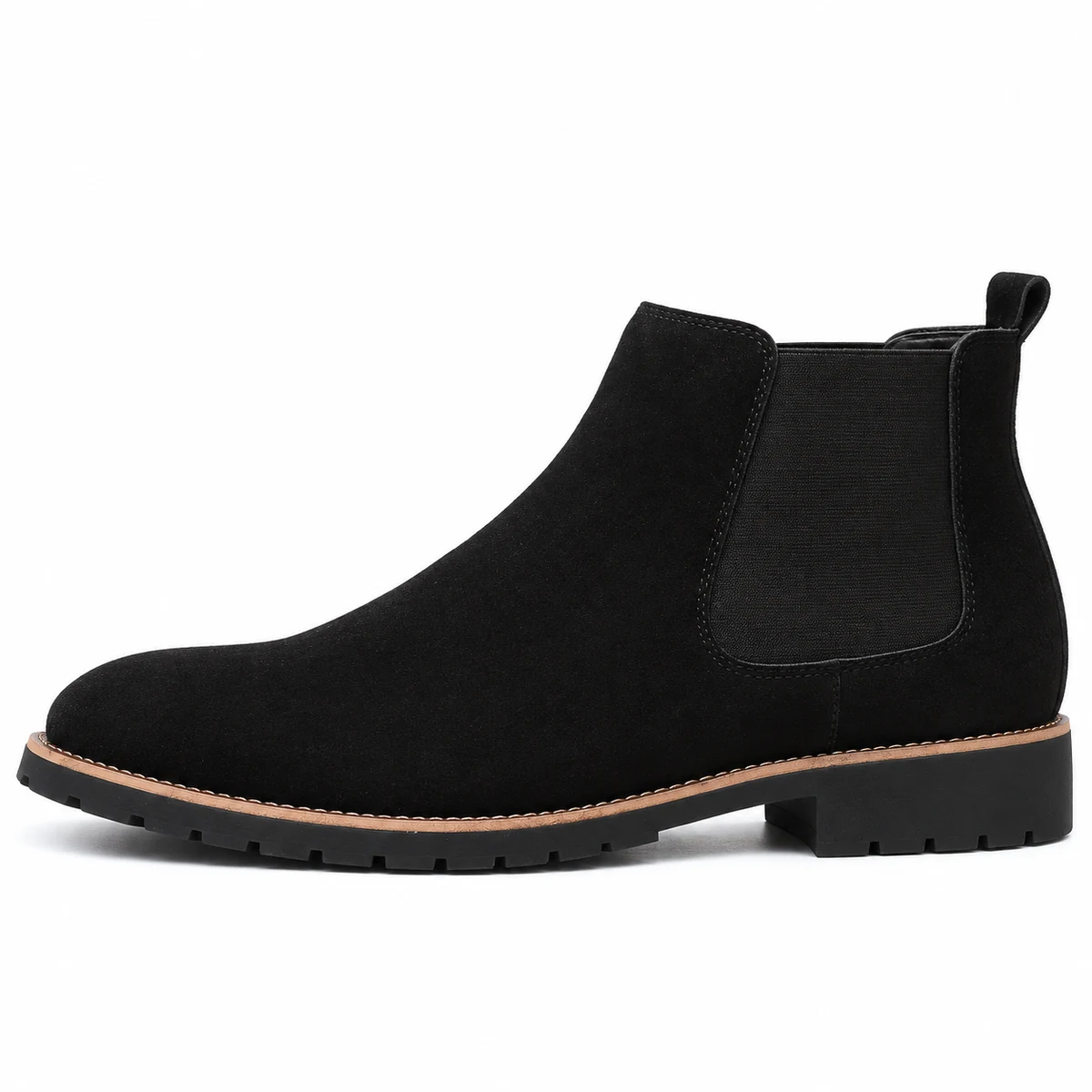 Bottines Chelsea homme en cuir noir à bordure camel stylée