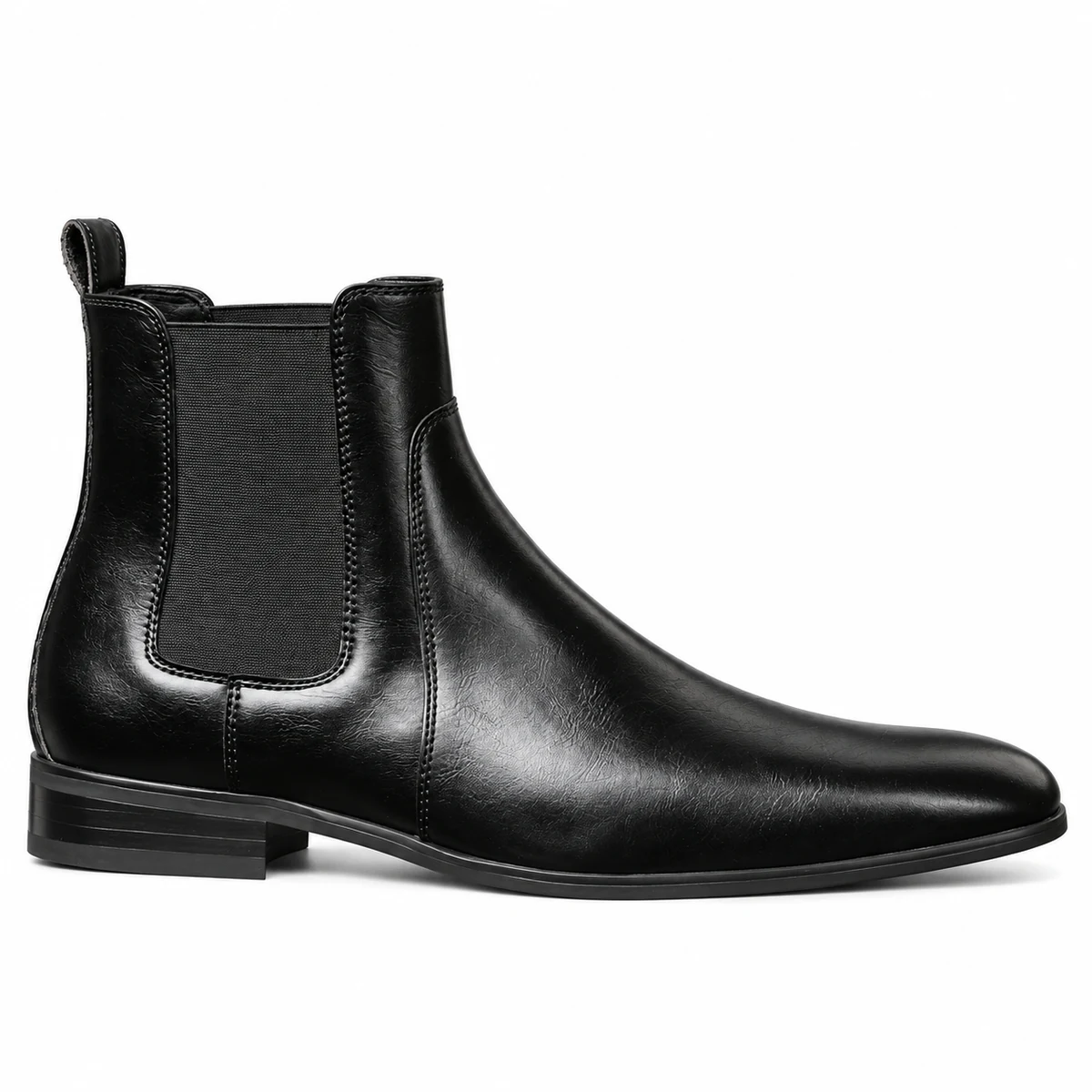 Détails des bottines Chelsea homme noires à bout fin en cuir décontracté