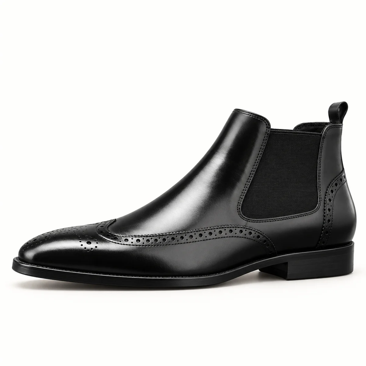 Bottines Chelsea pour homme noires à détail fleuri sur le bout de la chaussure