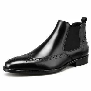 Bottines Chelsea homme noires à bout fleuri mettant en valeur le design élégant