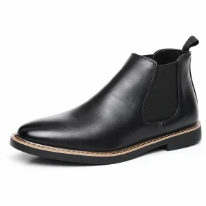 Bottines Chelsea homme noires à bout pointu en cuir avec couture élégante
