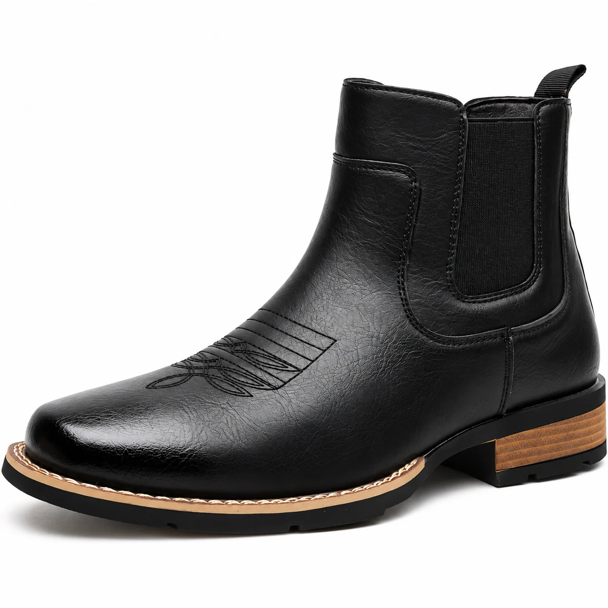 Bottines Chelsea pour homme en cuir noir avec détails de coutures transversales