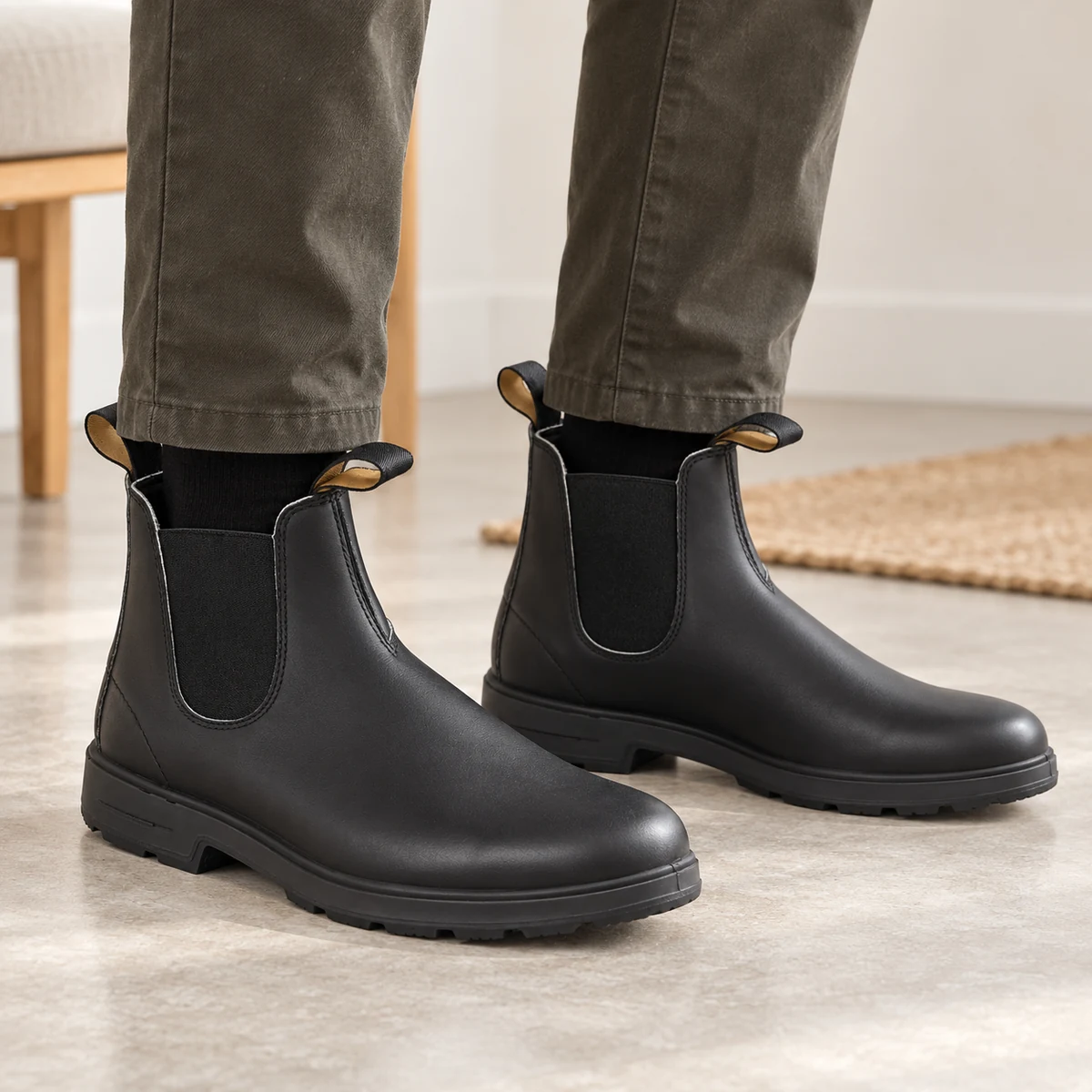 Vue de face des bottines Chelsea homme noires à double tirette en cuir