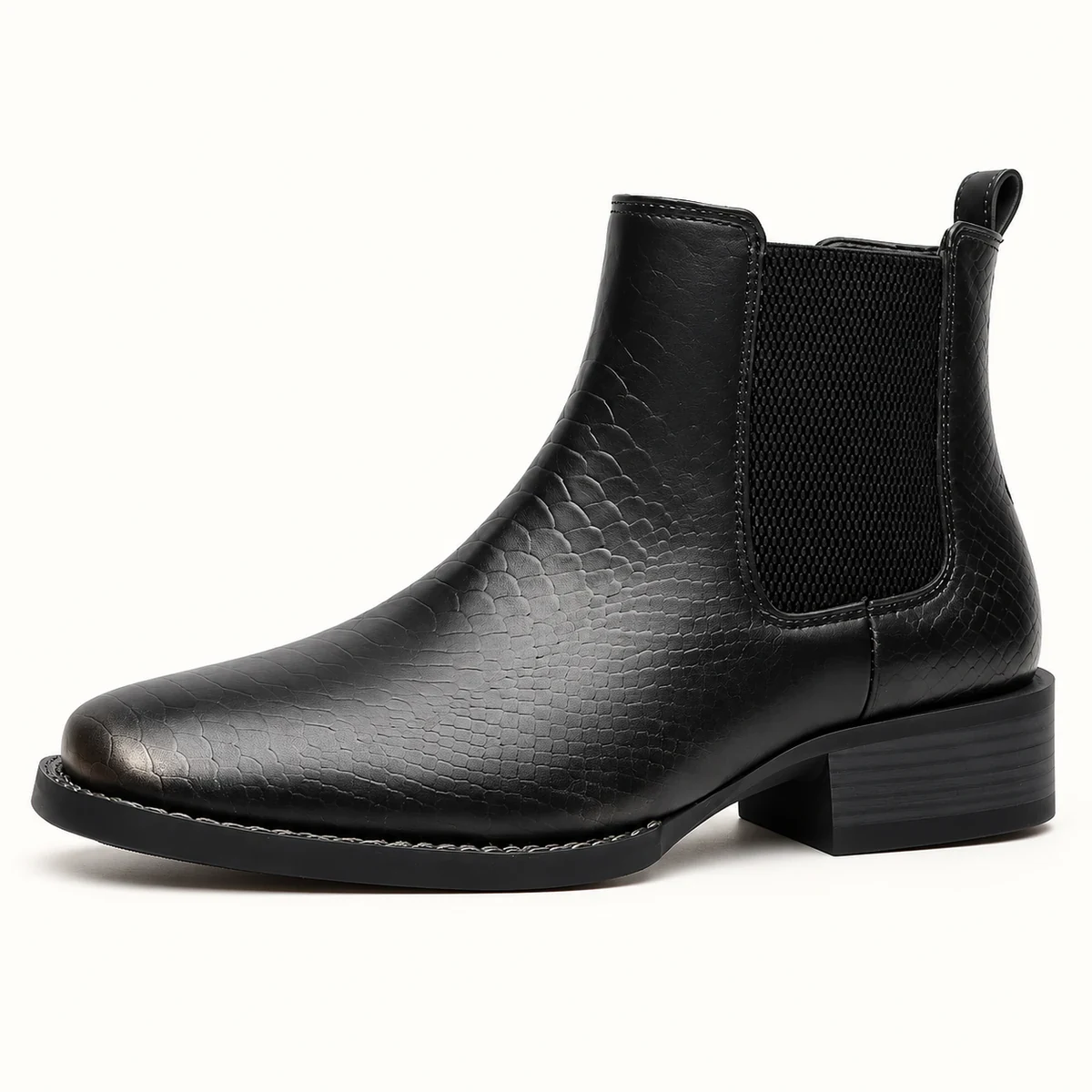 Bottines Chelsea en cuir noir pour homme avec design serpent à la mode