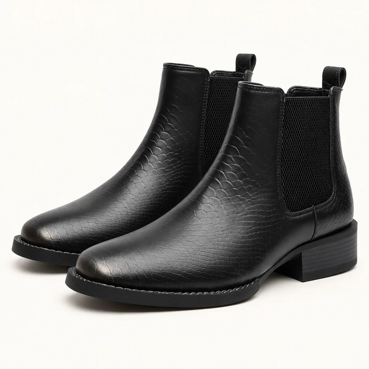 Bottines Chelsea pour homme noires avec motif serpent en cuir élégant