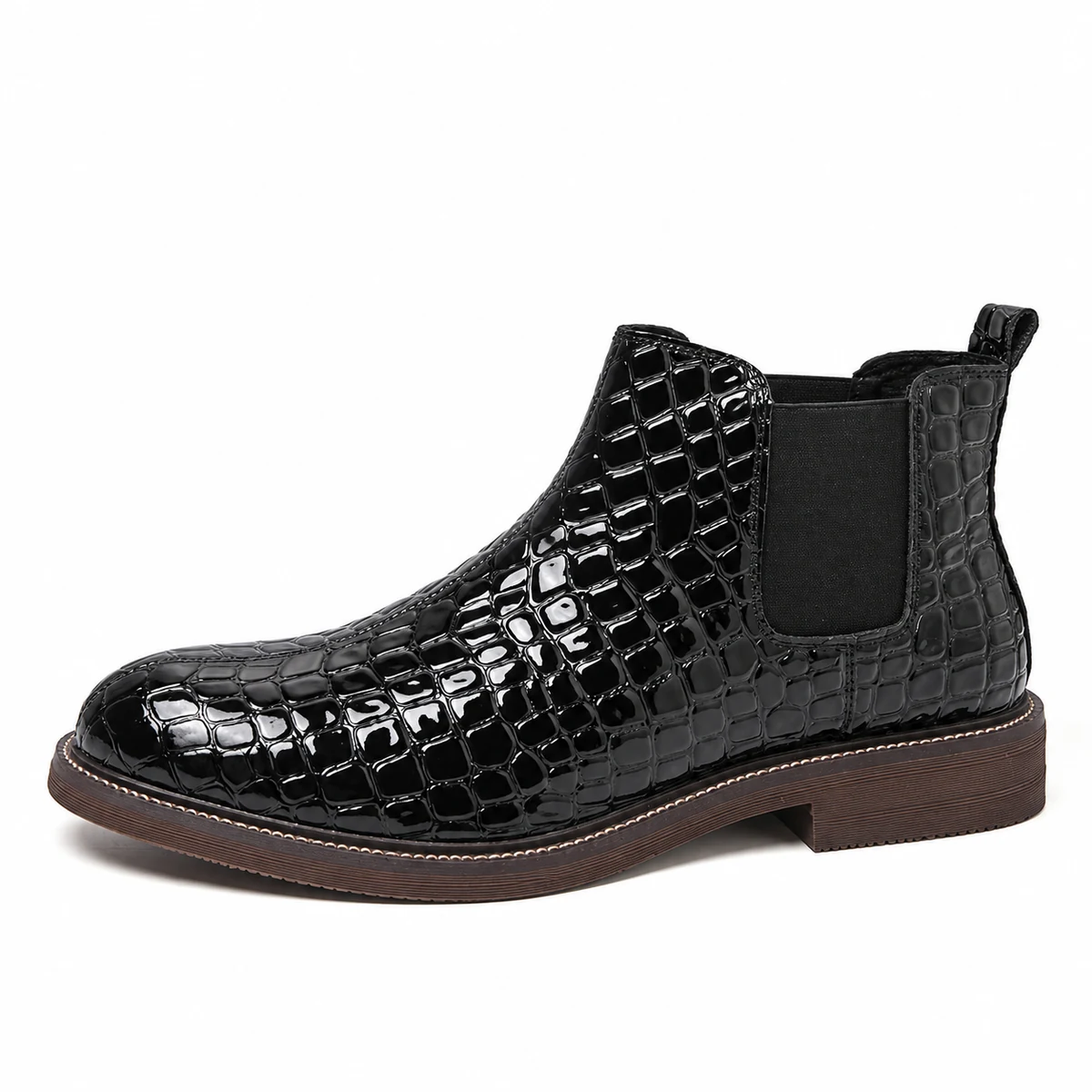 Profil de bottines Chelsea masculines à motif crocodile noire élégante
