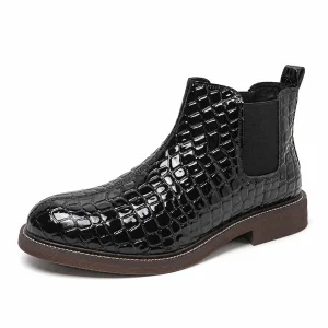 Bottines Chelsea noires à relief crocodile pour homme élégantes