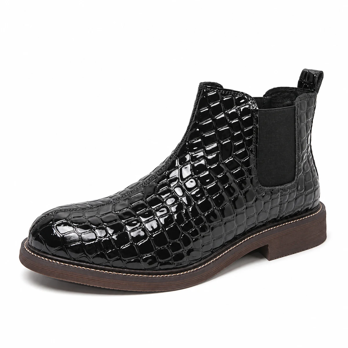 Bottines Chelsea noires à relief crocodile pour homme élégantes