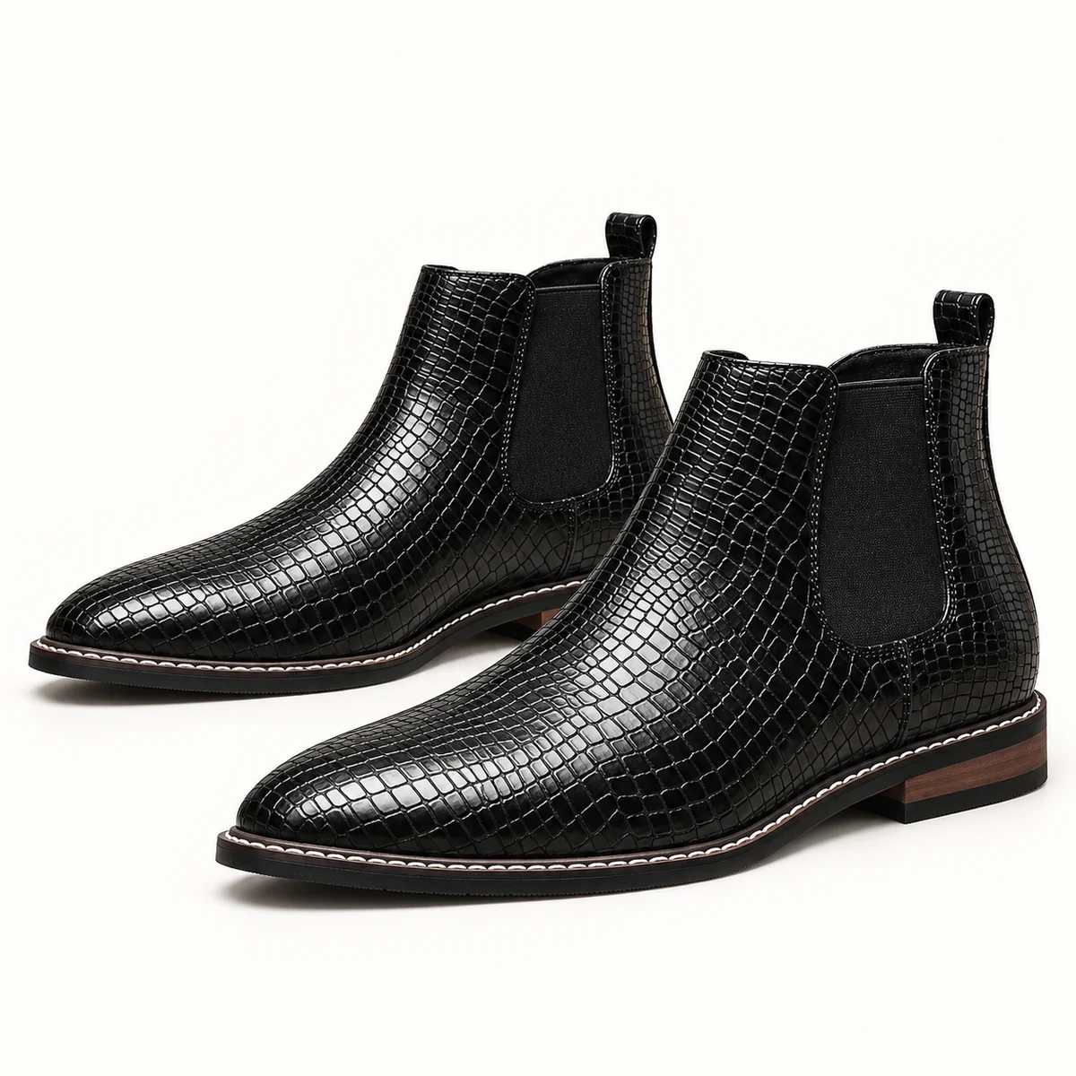 Chaussures Chelsea pour homme noires avec motif reptile, style moderne
