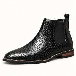 Bottines Chelsea homme noires avec motif relief reptile pour un look élégant