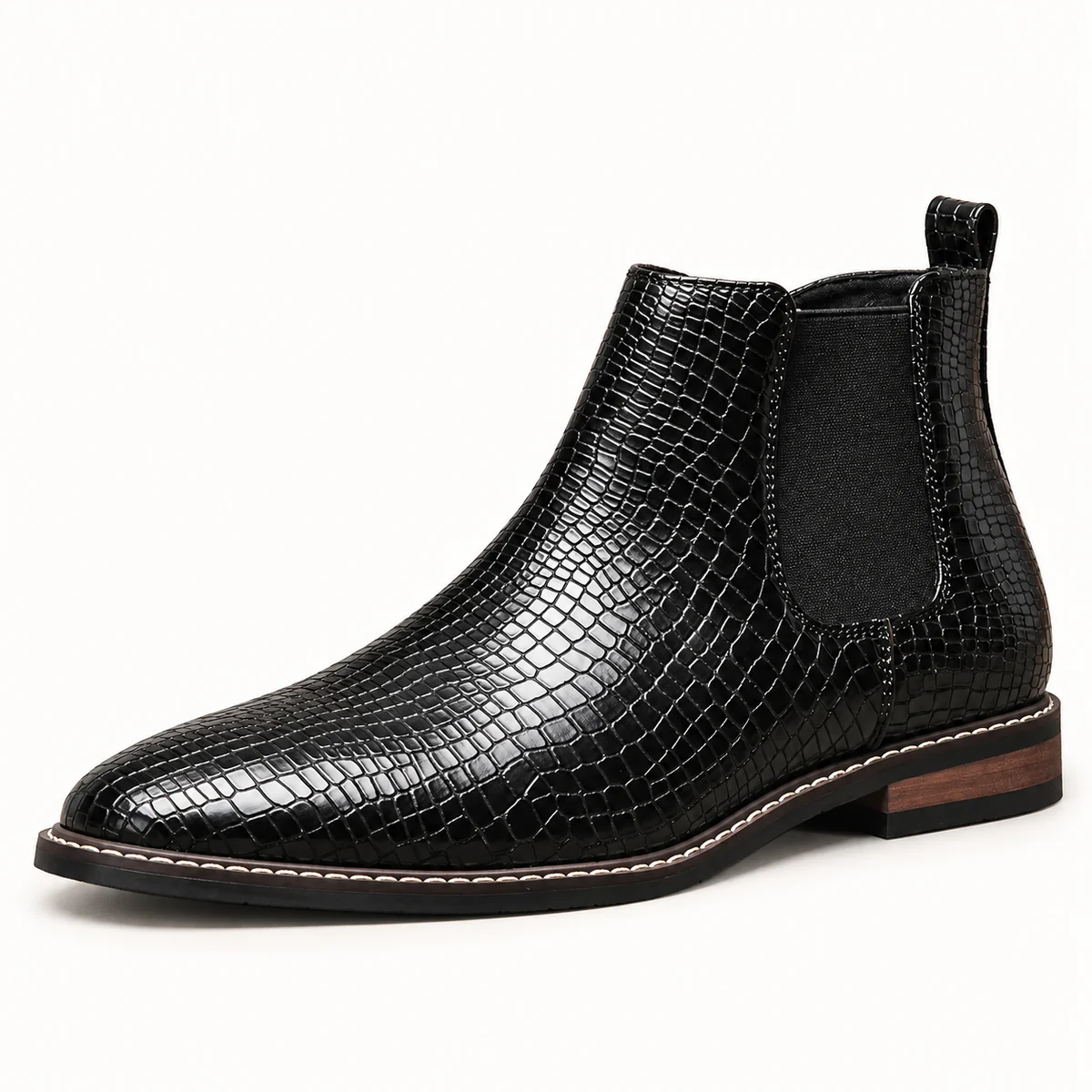 Bottines Chelsea homme noires avec motif relief reptile pour un look élégant