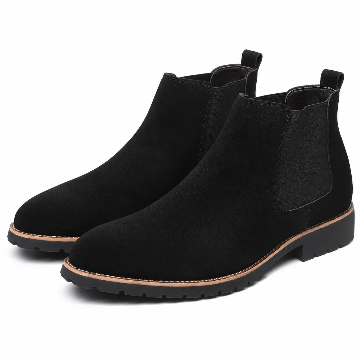 Chaussures Chelsea pour homme en cuir noir avec semelle crantée tendance