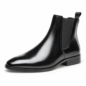 Bottines Chelsea homme noires brillantes à talon bas en cuir élégant