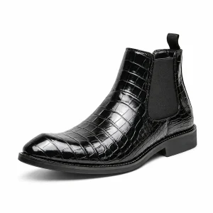 Bottines Chelsea homme noires en effet crocodile pour un style chic