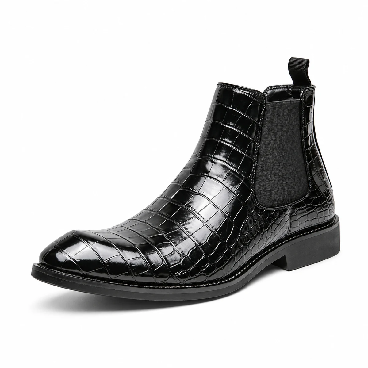Bottines Chelsea homme noires en effet crocodile pour un style chic