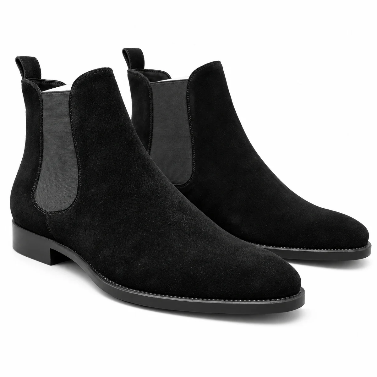 Chaussures homme bottines Chelsea en suédine noire avec couture surpiquée