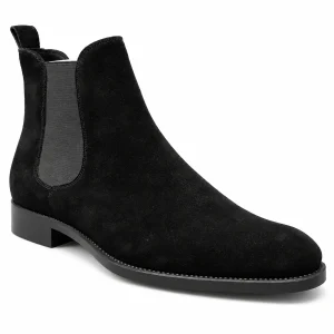 Bottines Chelsea homme noires en suédine avec bordure surpiquée élégantes