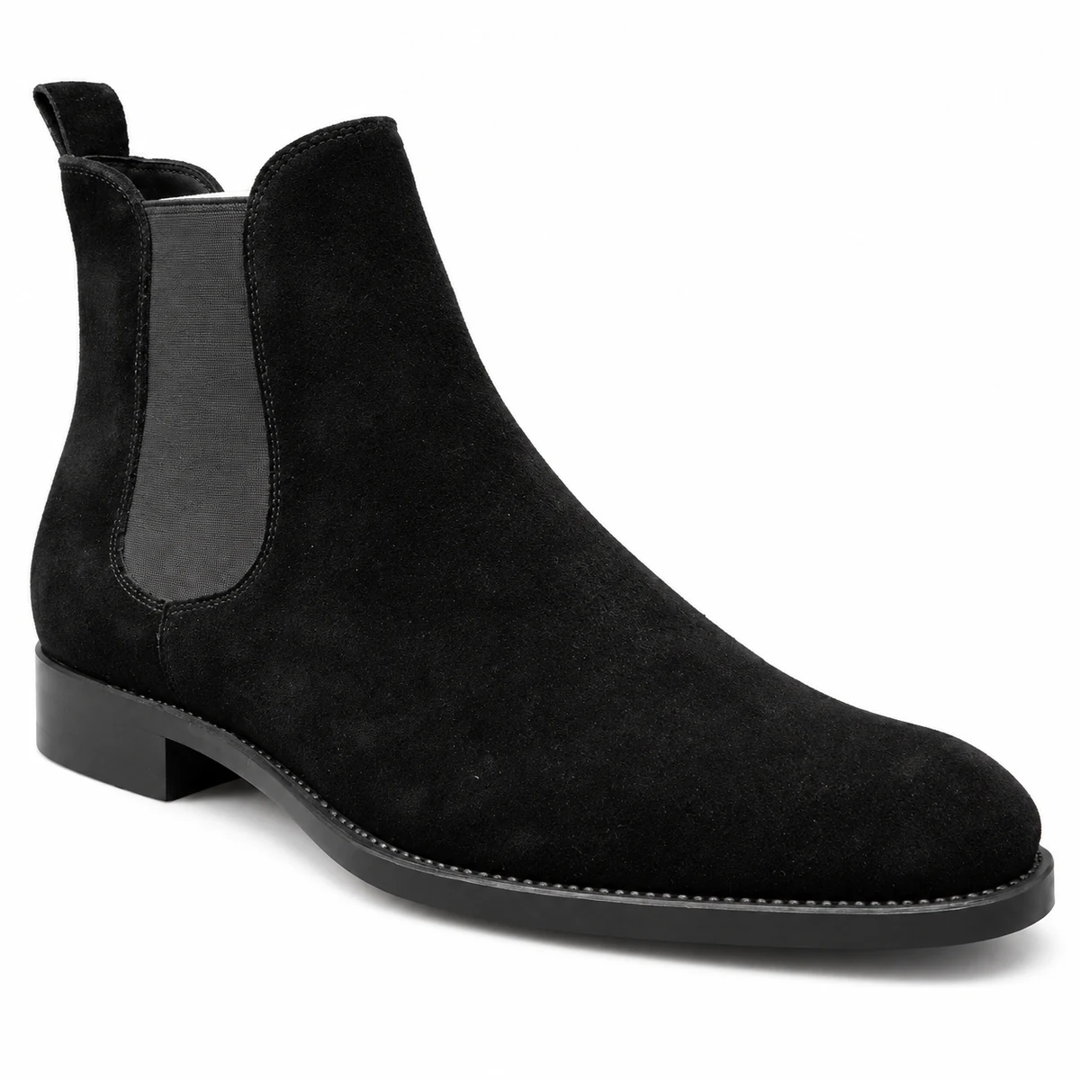 Bottines Chelsea homme noires en suédine avec bordure surpiquée élégantes