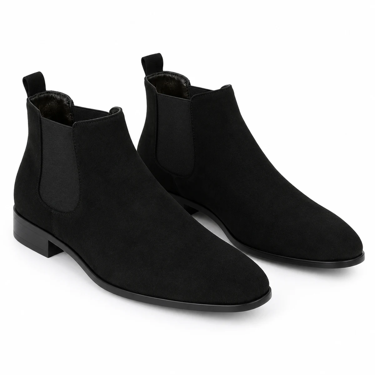 Chaussures Chelsea en suédine noireavec design à bout arrondi