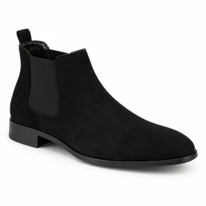 Bottines Chelsea homme noires en suédine avec bout arrondi