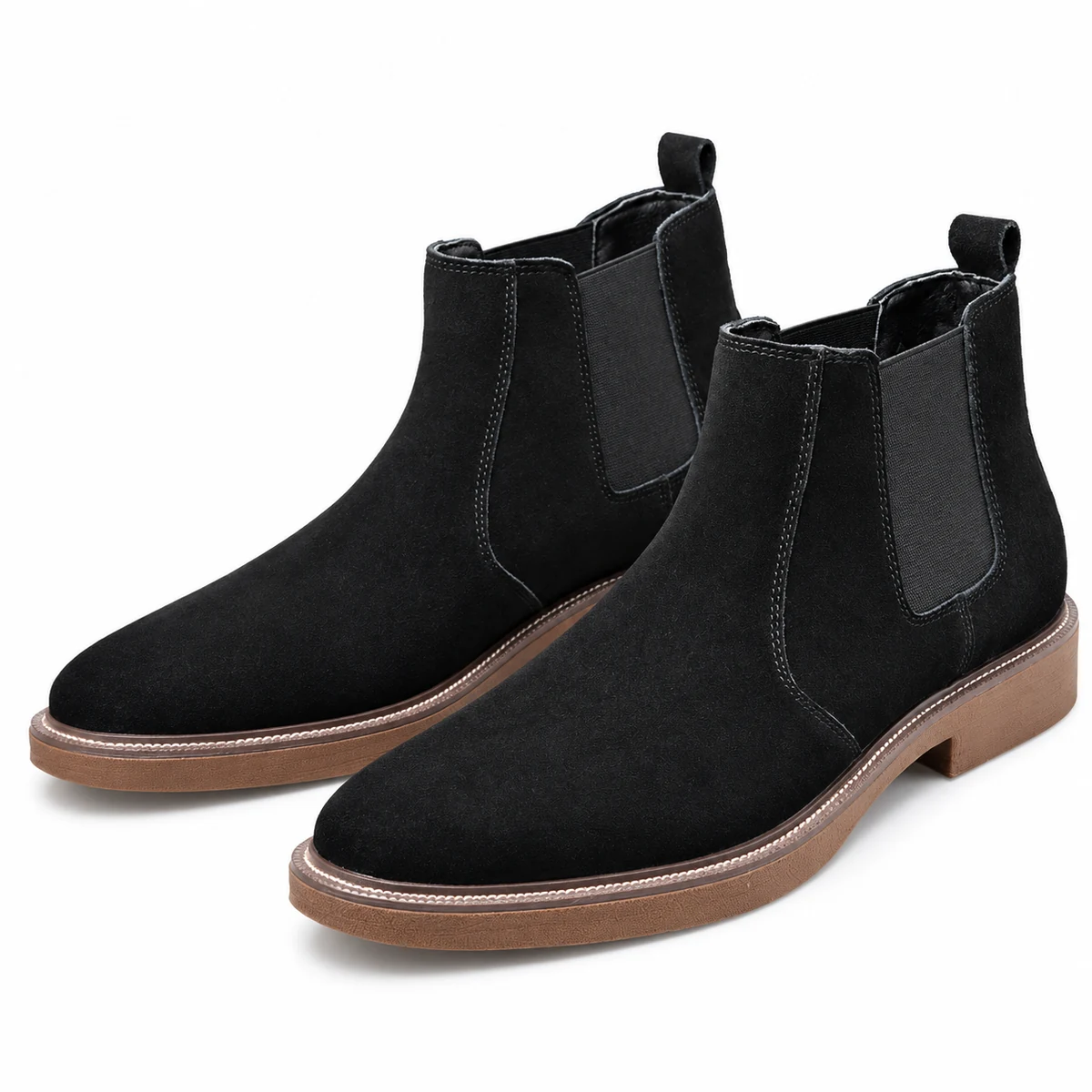 Bottines Chelsea homme noires fourrées parfaites pour hiver avec semelle contrastée