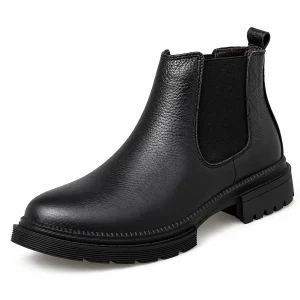 Bottines Chelsea homme noires fourrées avec talon bas pour hiver