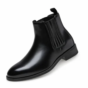 Bottines Chelsea noires pour homme en cuir lisse avec talon bas