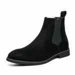 Bottines Chelsea homme noires veloutées à bout arrondi sous différents angles